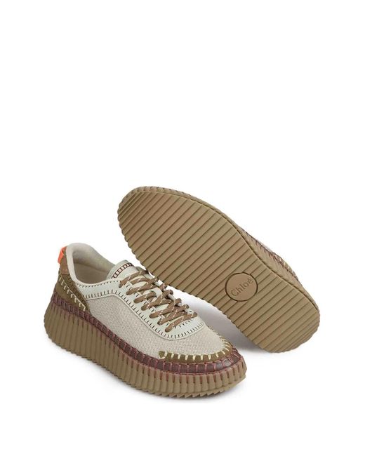 Chloé Green Nama Whipstitch-Trim Fluted-Sole Sneakers