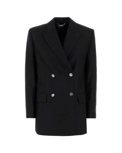 Versace Black Informal Jacket Responsible Wool Tonal Pinstripes