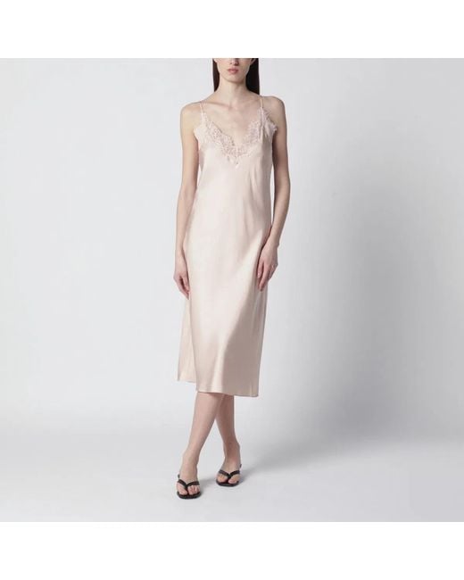 Rohe Pink Light Silk Slip Dress With Lace
