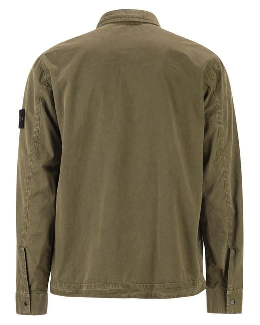 Stone Island Green Regular Fit Overshirt With Zip And Pocket for men