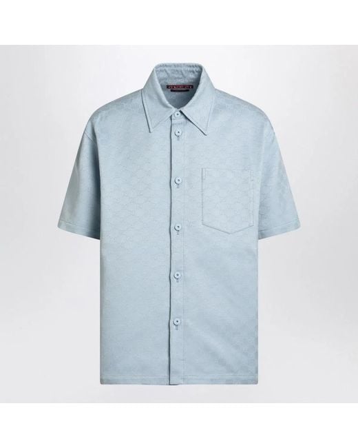 Gucci Blue Cotton Shirt With Gg Jacquard for men