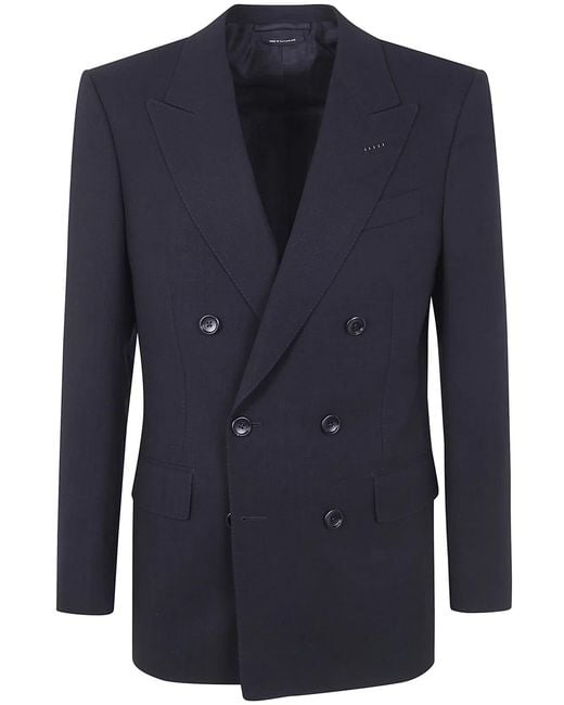 Tom Ford Blue Multiplies Light Fresco Double Bleasted Jacket for men