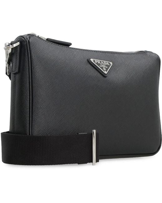 Prada Black Leather Messenger Bag for men