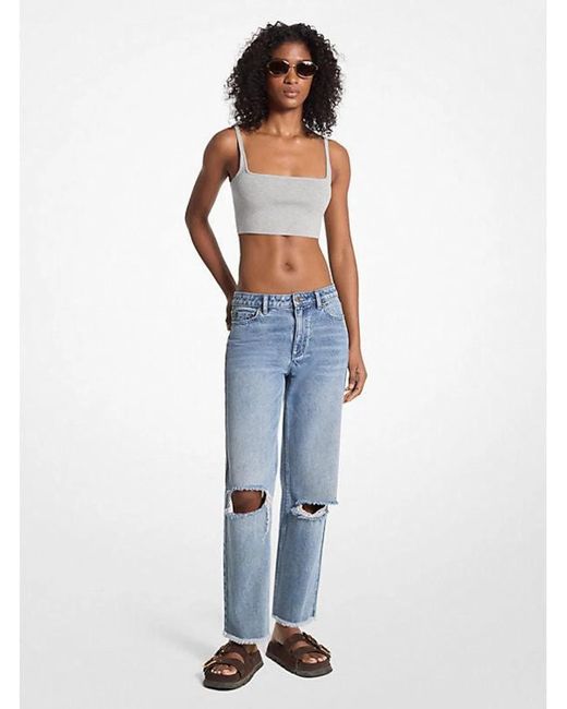 MICHAEL Michael Kors Blue Frayed Distressed Jean