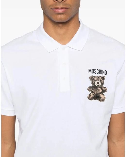 Moschino Couture White Teddy Bear Logo Polo Shirt for men