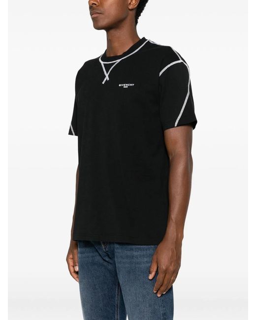 Givenchy Black Couture Seam Contrasted Stitch T-Shirt for men