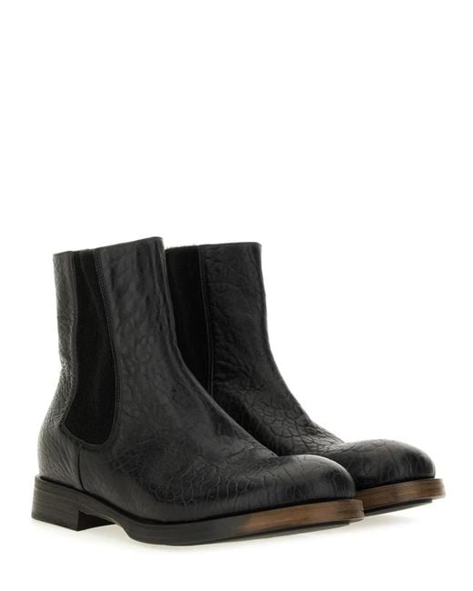 Uma Wang Black Textured Leather Ankle Boot for men