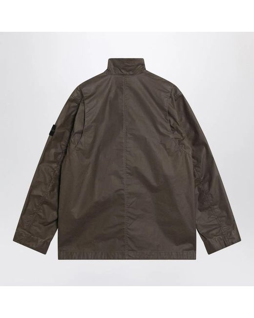 Stone Island Brown Waxed Cotton Canvas Field Jacket for men