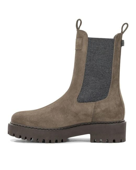 Brunello Cucinelli Brown Suede Pull-On Ankle Boots