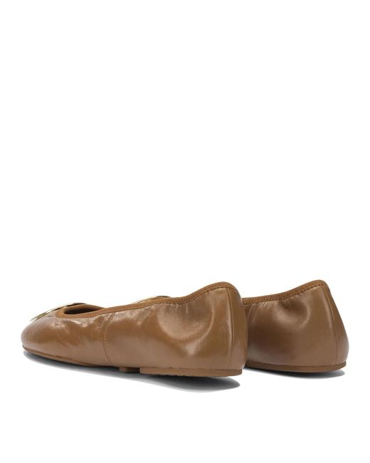 Tory Burch Brown Leather Fabric Ballerinas