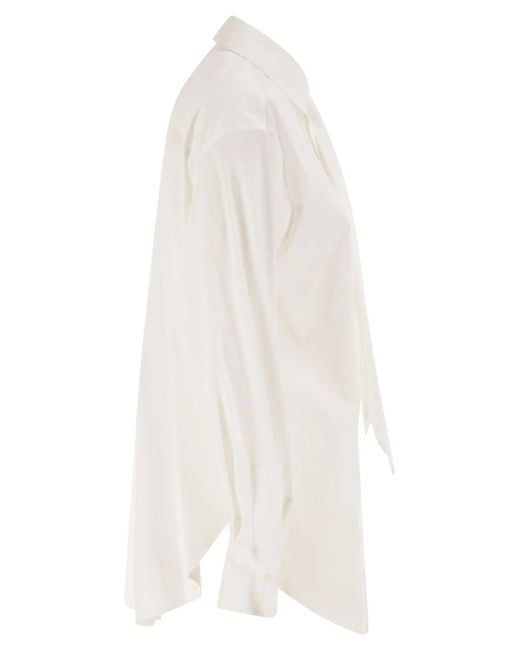 Brunello Cucinelli White Stretch Cotton Shirt With Tie