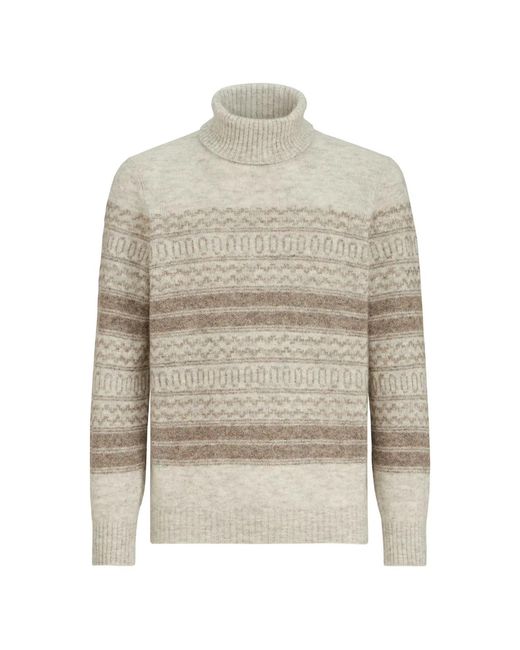 Brunello Cucinelli White Jacquard-Knit Roll-Neck Sweater for men