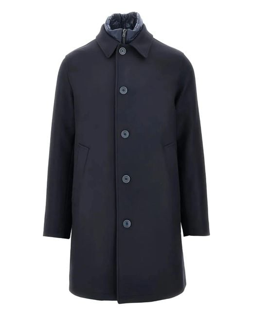 Herno Blue Single-Breasted Padded Coat for men