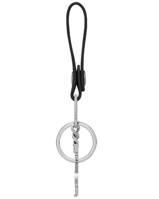 Saint Laurent Black Cassandre Leather Keychain for men