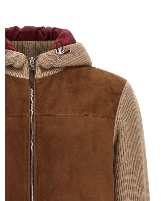 Brunello Cucinelli Brown Suede And Cashmere Bomber Jacket for men