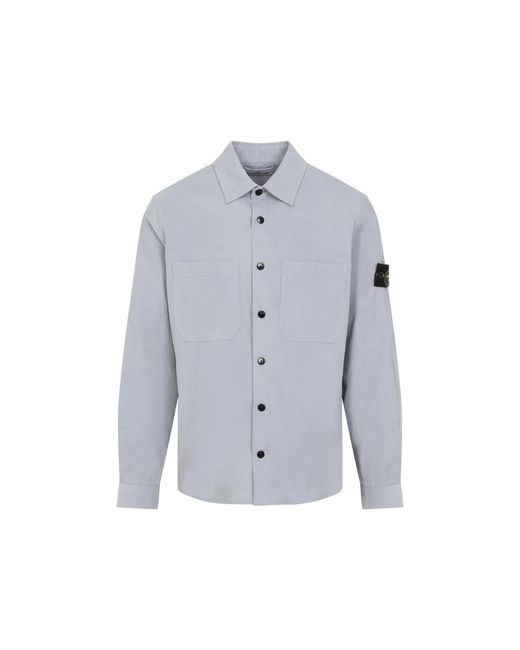 Stone Island Blue Corduroy Shirt Buttoned Cuffs for men