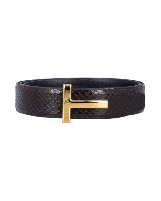 Tom Ford Black Printed Python Belt for men