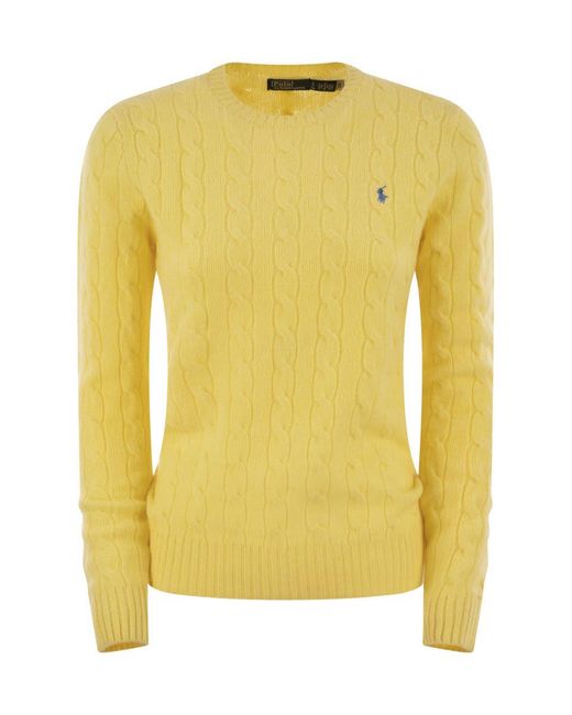Polo Ralph Lauren Wool And Cashmere Cable Knit Sweater In Yellow For polo-ralph-lauren-wool-and-cashmere-cable-knit-sweater-in-yellow-for