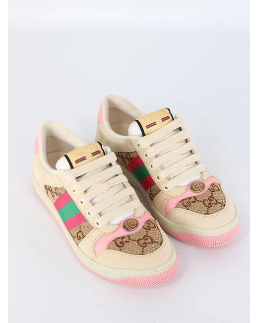 Gucci Pink Screener Leather Sneakers