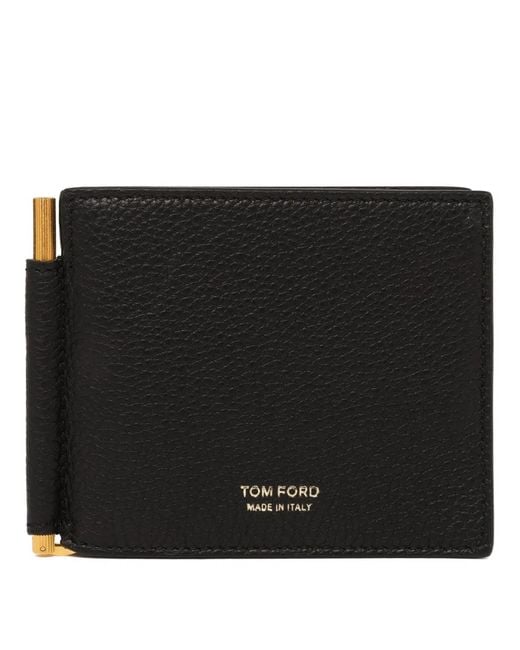 Tom Ford Black Leather T Line Money Clip Wallet for men