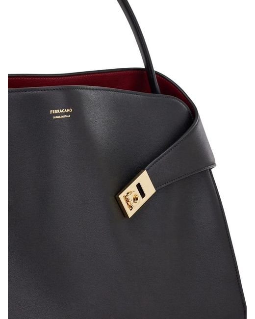 Ferragamo Black Hug Medium Leather Shoulder Bag