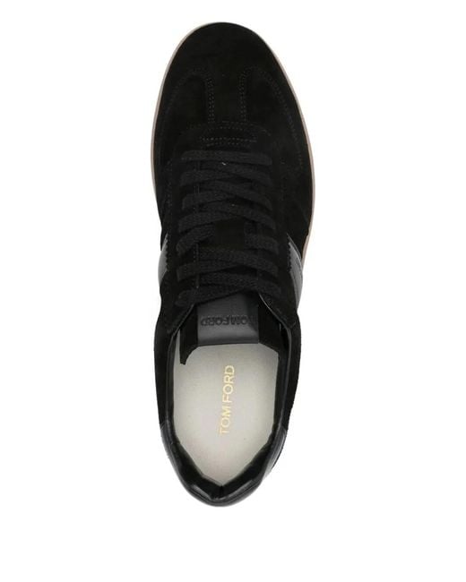 Tom Ford Black Leather Sneaker With Logo for men