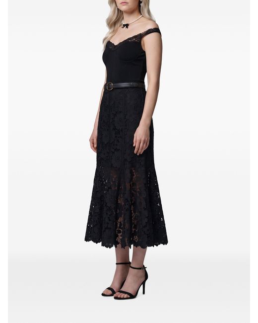 Self-Portrait Black Lace Midi Skirt