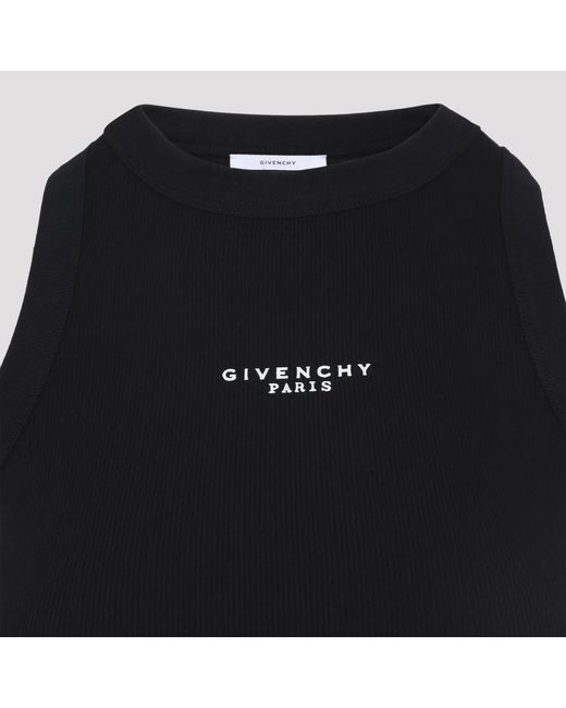 Givenchy Black Cotton Cropped Tank Top With Paris Print