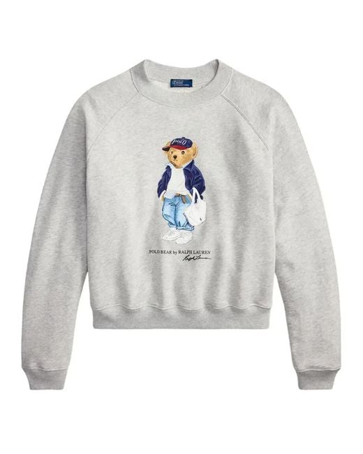 Polo Ralph Lauren White Polo Bear Lightweight Fleece Crewneck Sweatshirt