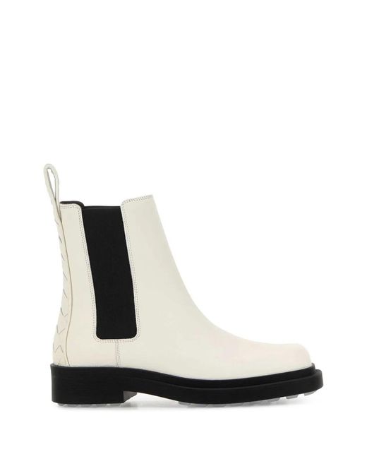 Bottega Veneta White Ivory Leather Chelsea Ben Ankle Boots