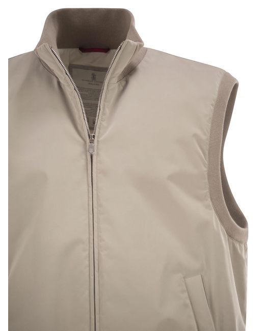 Brunello Cucinelli Brown Membrane Nylon Waistcoat With Thermore Padding for men