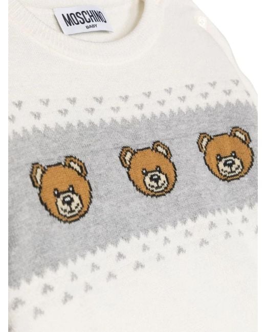 Moschino White "Teddy Bears" Crew Neck Pullover