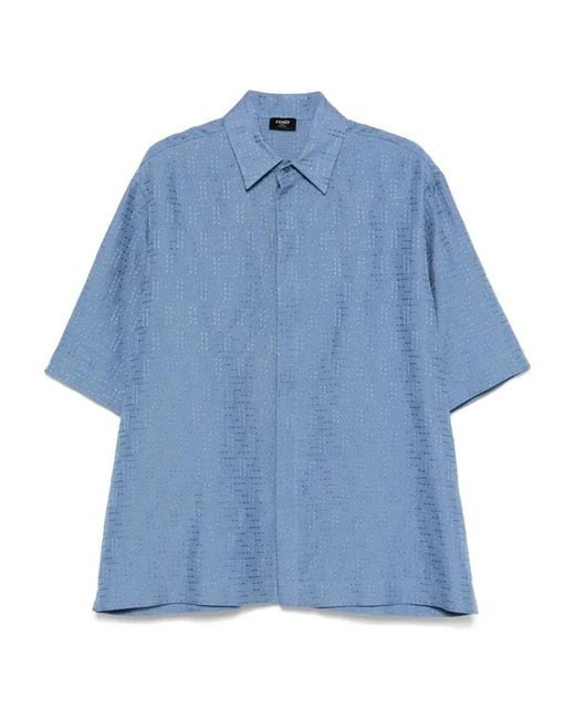 Fendi Blue Cerulean Linen Blend Shirt for men