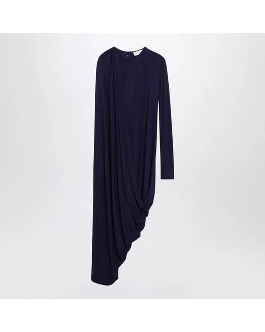Max Mara Blue Dark Draped Asymmetric Dress