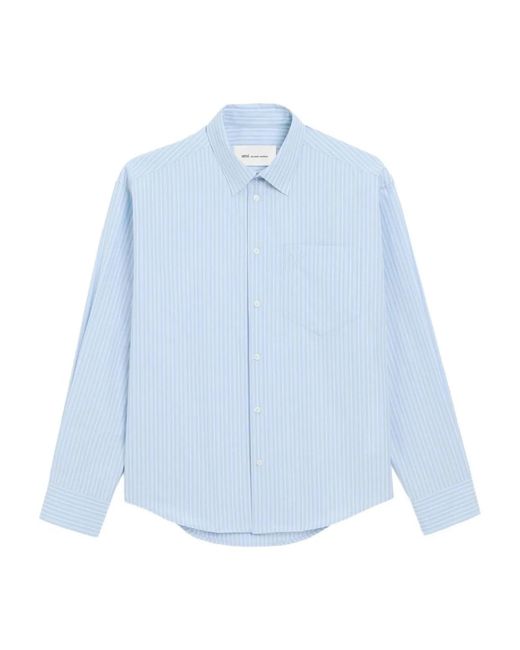 AMI Blue Striped Cotton Shirt for men