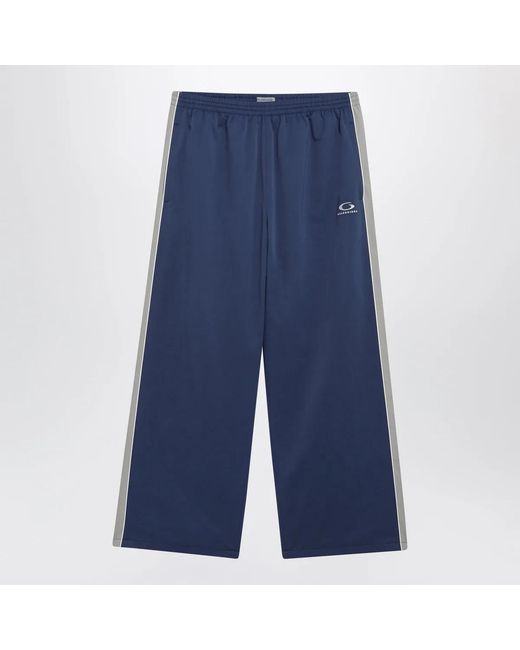 Balenciaga Blue Washed Technical Satin Track Pants for men