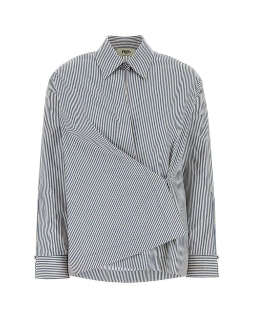 Fendi Gray Embroidered Poplin Shirt