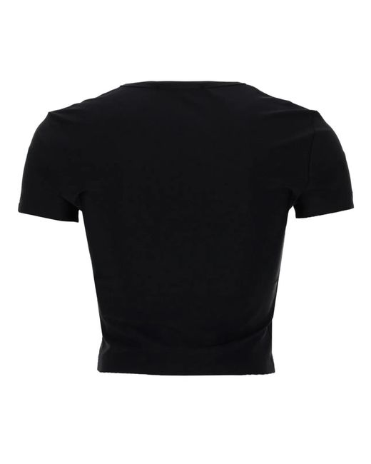 Versace Jeans Couture Black T-Shirt Crop Con Logo