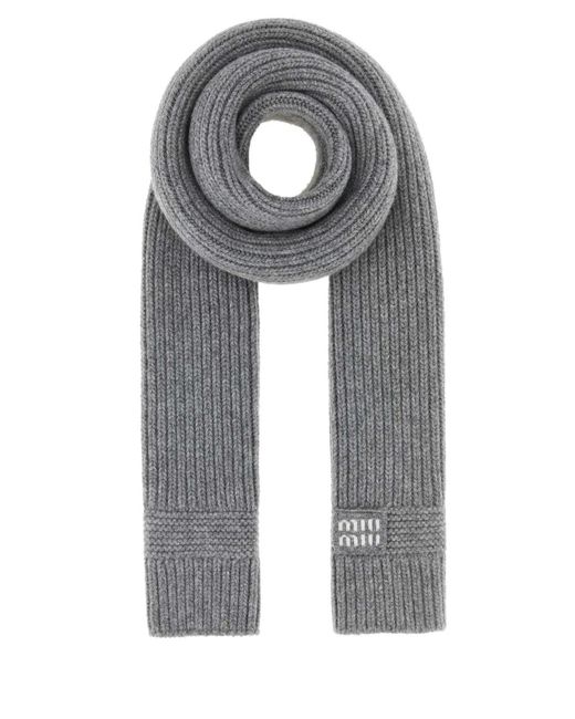 Miu Miu Gray Wool-Cashmere Scarf 190 Cm X 22 Cm