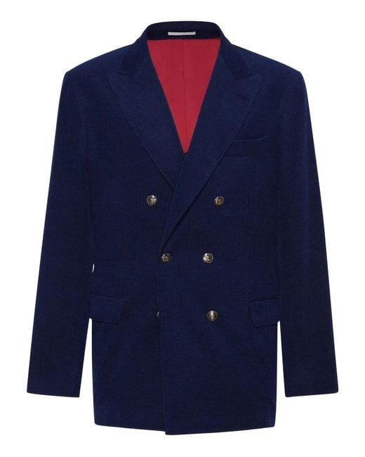 Brunello Cucinelli Blue Wool Silk Cashmere Jacket for men