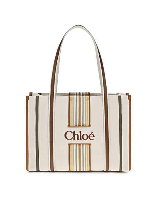 Chloé White Chloe Woody Loop Tote Bag