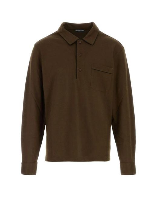Tom Ford Green Cotton Silk Piquet Ls Polo for men