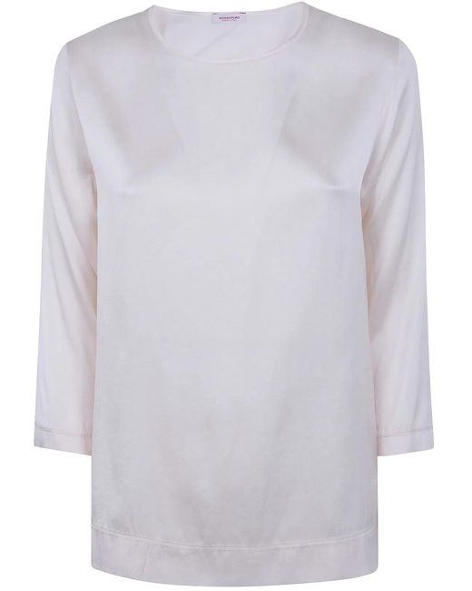 Rossopuro White 3/4 Sleeve Silk Blouse