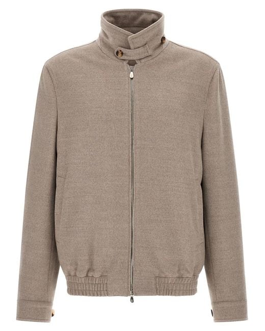 Brunello Cucinelli Brown Virgin Wool Beaver Bomber Jacket for men