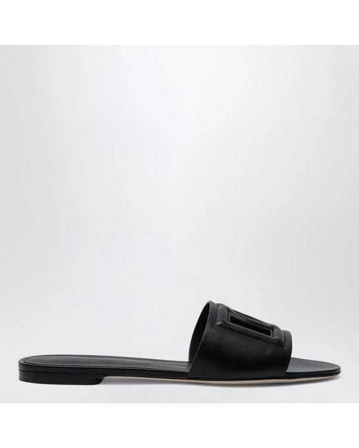 Dolce & Gabbana Black Dolce&Gabbana Leather Slides With Dg Logo