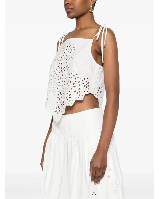 Self-Portrait White Embroidered Cotton Top