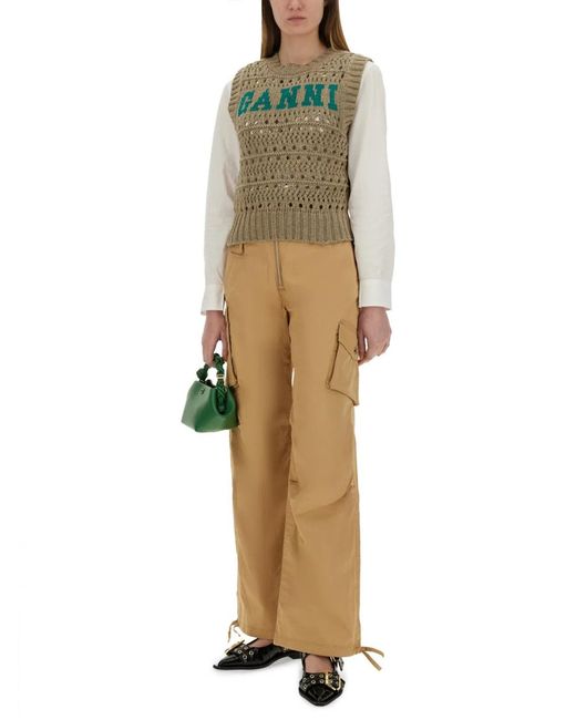Ganni Natural Washed Cotton Twill Pants