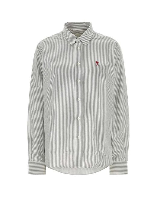 AMI Gray Embroidered Oxford Shirt