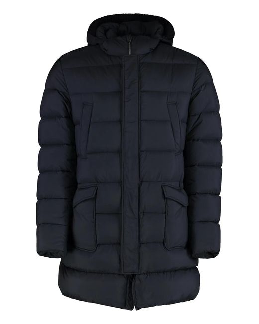 Herno Blue Hooded Techno Fabric Down Jacket for men
