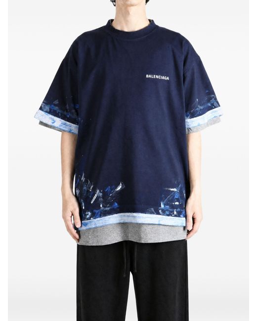 Balenciaga Blue Layered Tshirt for men